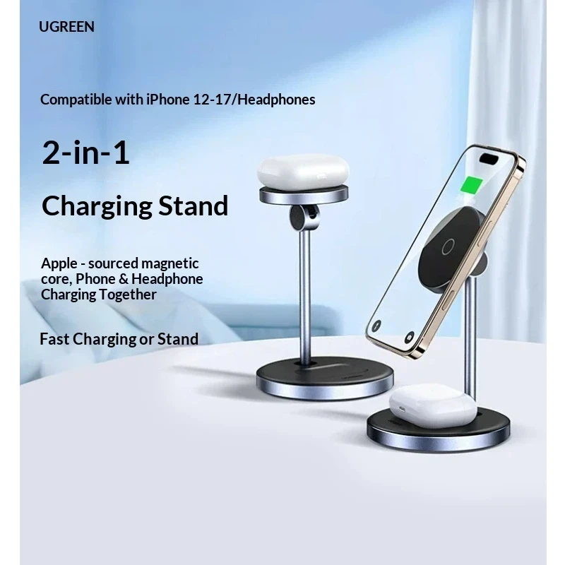 ugreen-マグネット式ワイヤレス充電スタンド-2-in-1-垂直充電ドック-急速充電ステーション-携帯電話とイヤホン用