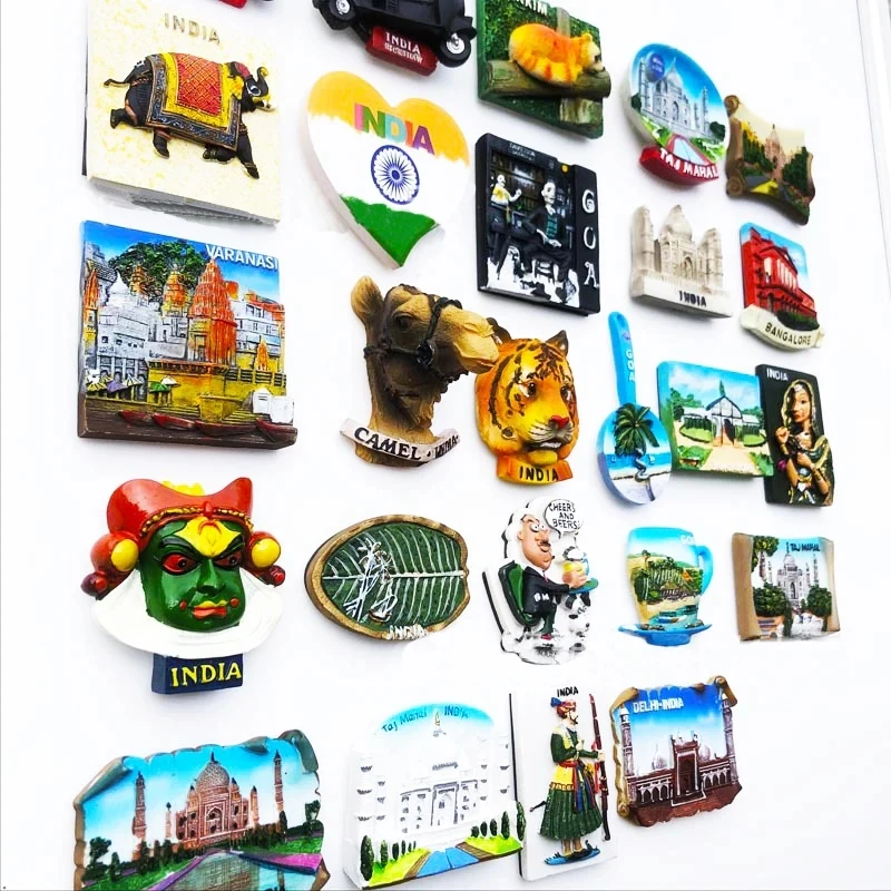 Suvenir Magnet kulkas wisatawan India Taj Maha Varanasi ashi Magnet dekoratif untuk hadiah perjalanan kerajinan tangan Resin 3D kulkas