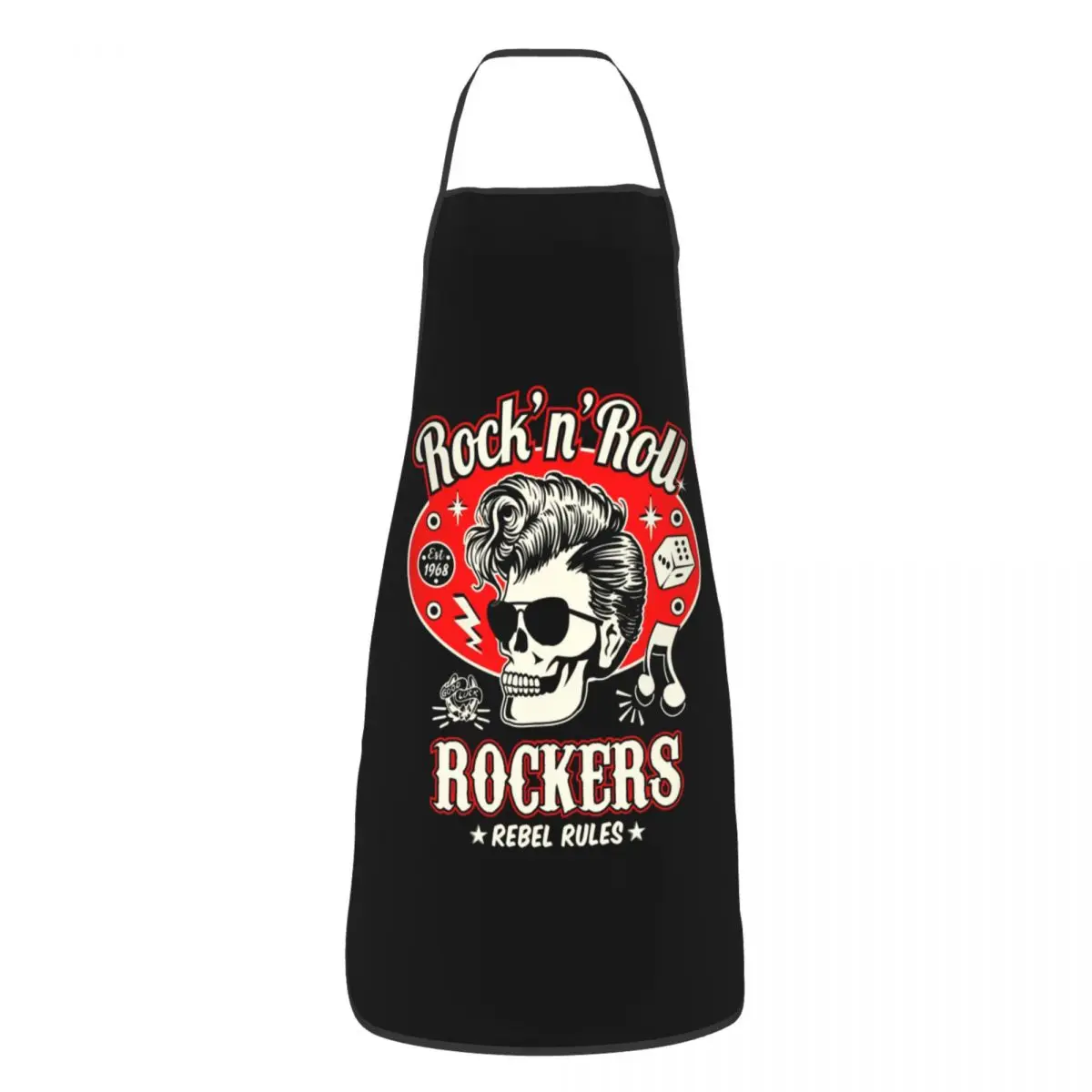 Custom Rockabilly Rock And Roll Skull Dice Rockers Bib Apron Unisex Kitchen Chef Tablier Cuisine for Cooking Baking Gardening