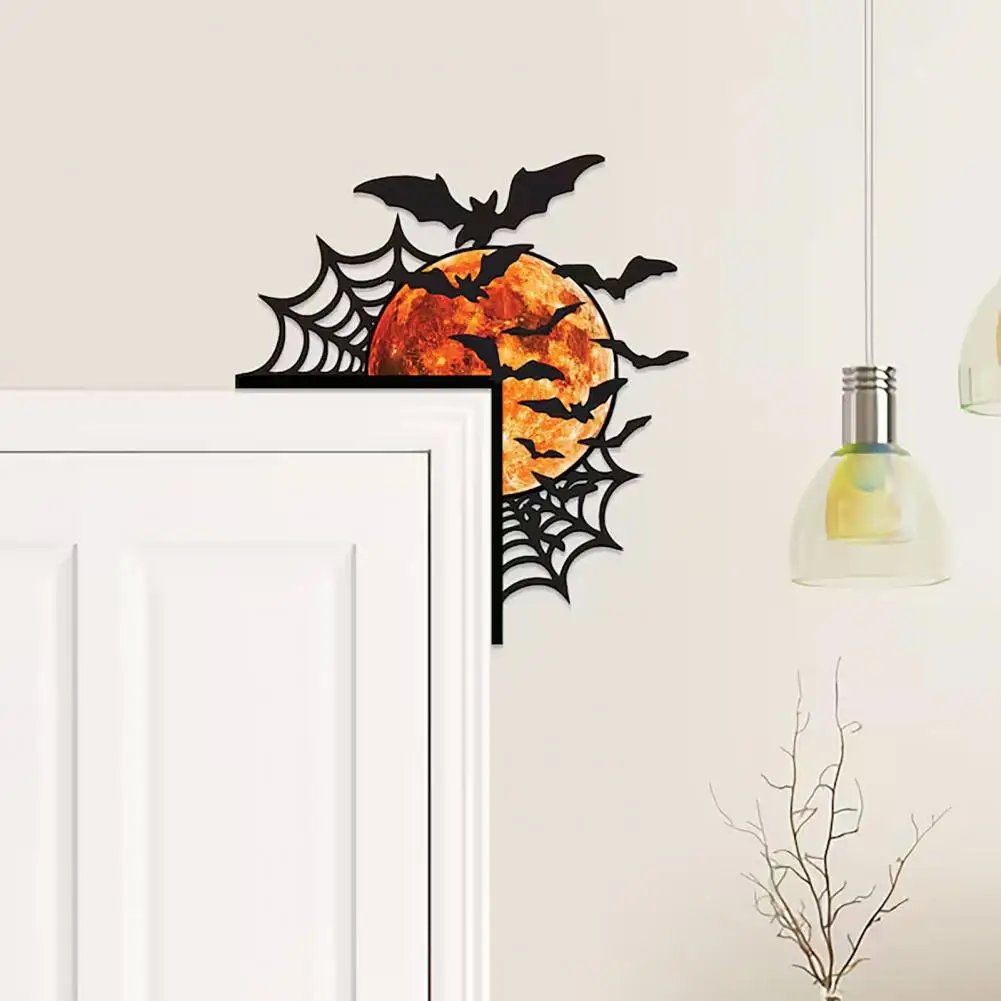 Door Topper Decoration Doorway Whimsy Decor Spooky Halloween Door Topper Decor Set Spider Web Bat Moon Metal Wooden for Home