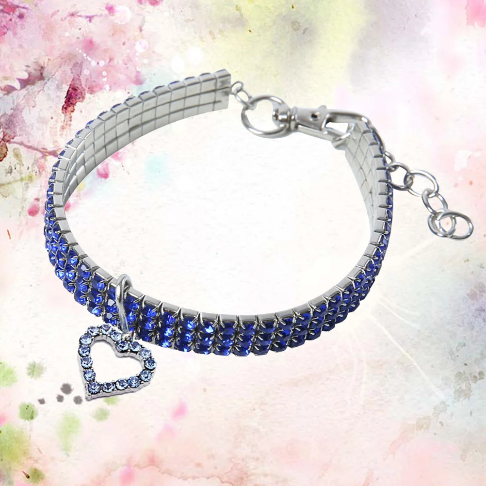 

1Pcs Cloth Heart Pattern Pet Collar Necklace Adjustable Cute Charm Pendant Decorative Crystal Fashion Neckchain Blue Size