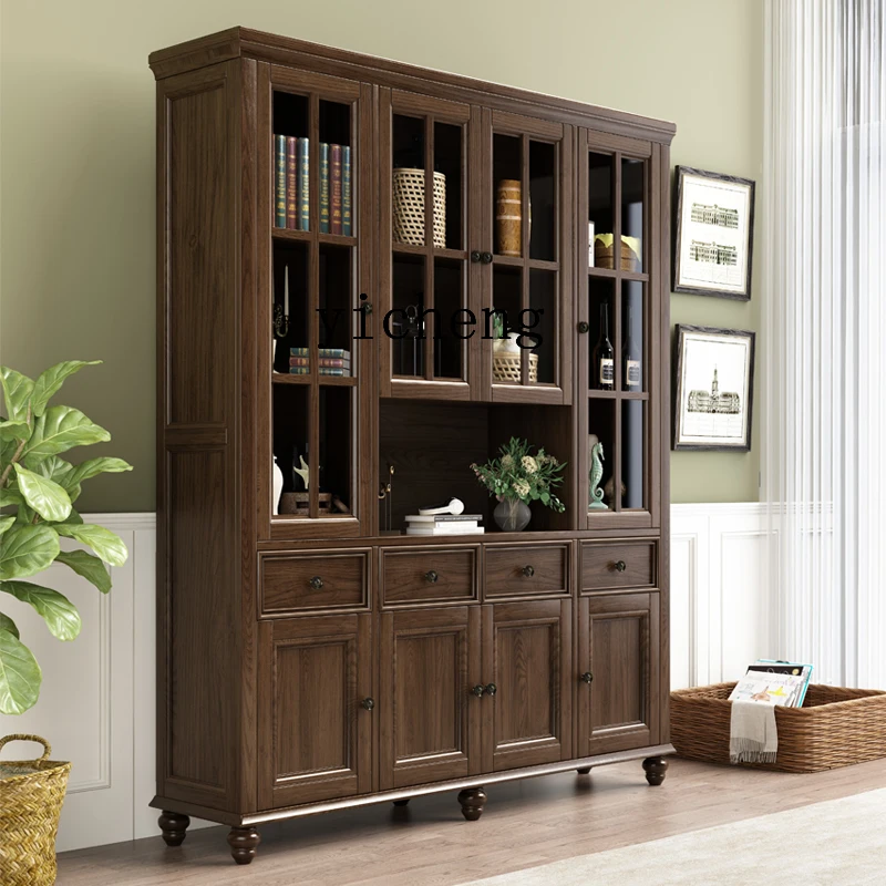 ZC Solid Wood Wine Cabinet Floor Wall Simple Large Capacity Locker Restaurant Bookcase