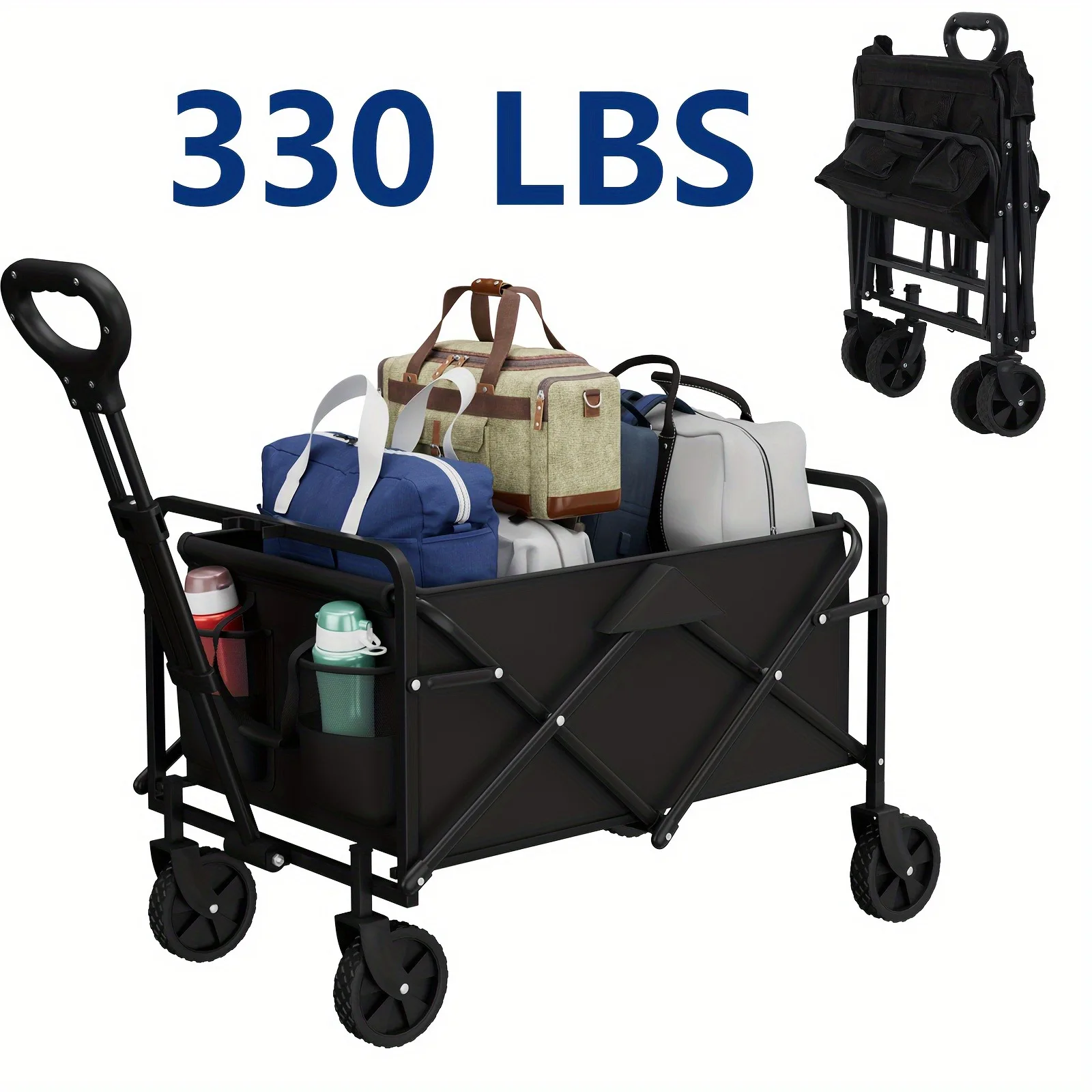 Heavy Duty Folding Hand Truck Portable Rolling Utility Cart with Telescopic Handle Solid Wear-Resistant Wheels for Vehicle Trunk Cargo Loading Compact Multi-Purpose Transport Trolley for Outdoor Storage Work