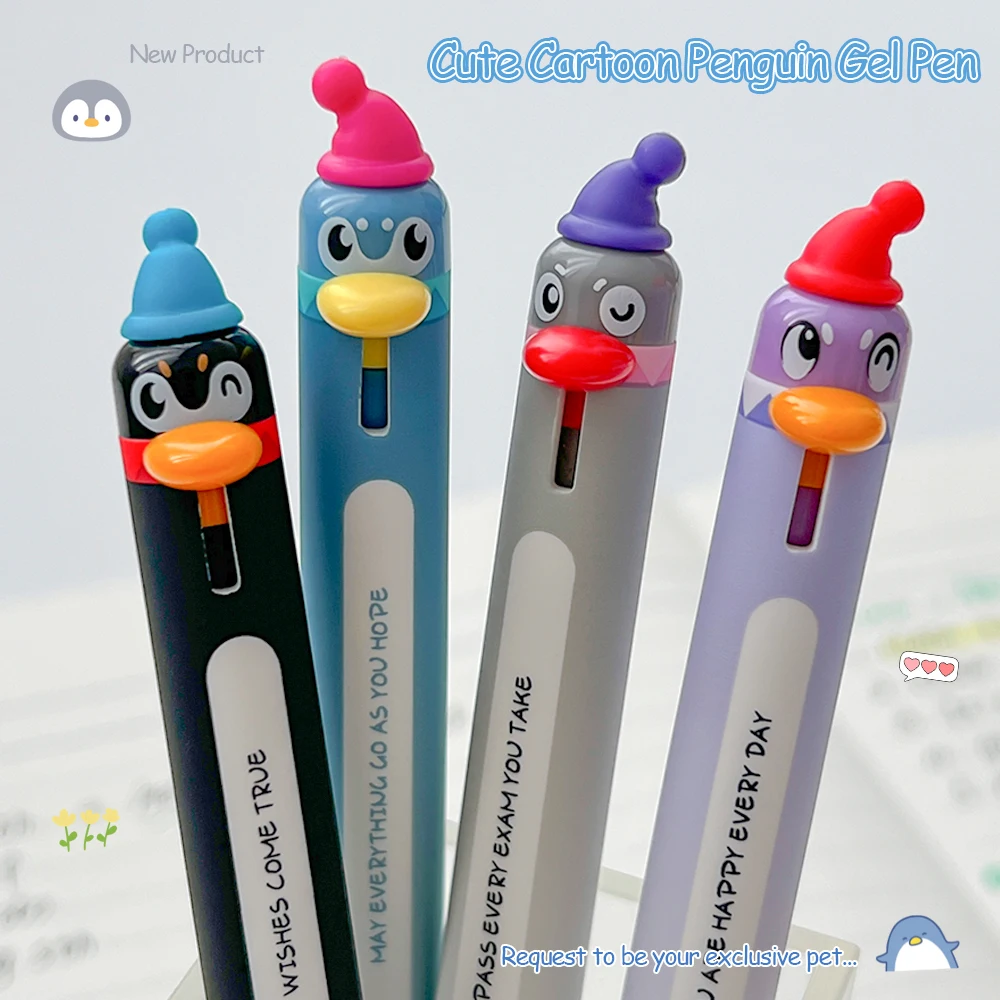 4 Pack Cute Cartoon Penguin Gel Pen 0.5mm Fun Quick Dry Pen
