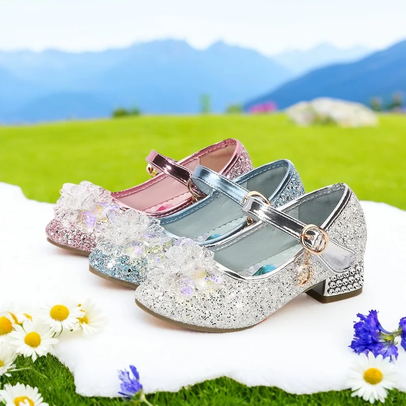 

Purple High-heeled Shoes For Girls 2025 Children New Four Seasons Princess Shoes Kids Shoes Sequins Students Dance Performance