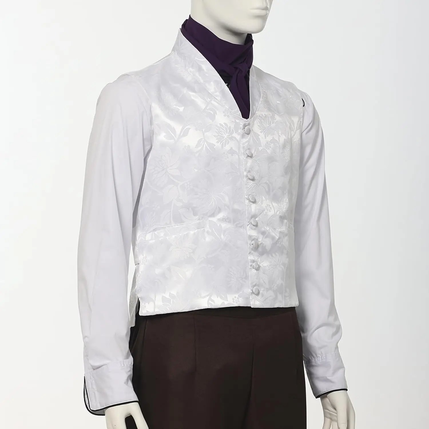 Chaleco de traje victoriano para hombre Chalecos medievales Steampunk Chaleco de satén Paisley con corbata Ascot