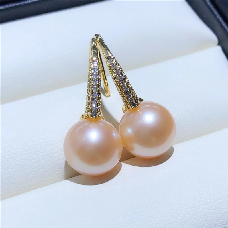 AAAA++++ New White black pink gold purple Pearl 9-10mm Natural Japanese Round Pearl Earrings 925s