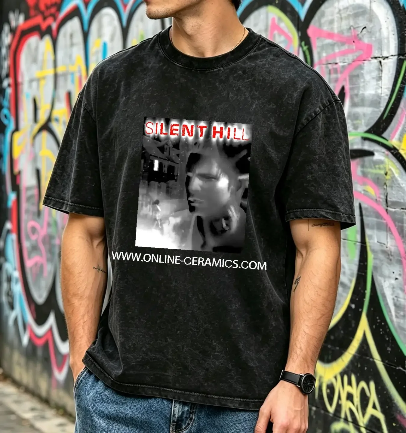 washed T Shirt Online Ceramics x Silent Hill Welcome To Large never worn vintage Washed homme Breathable Comfortable Stretched