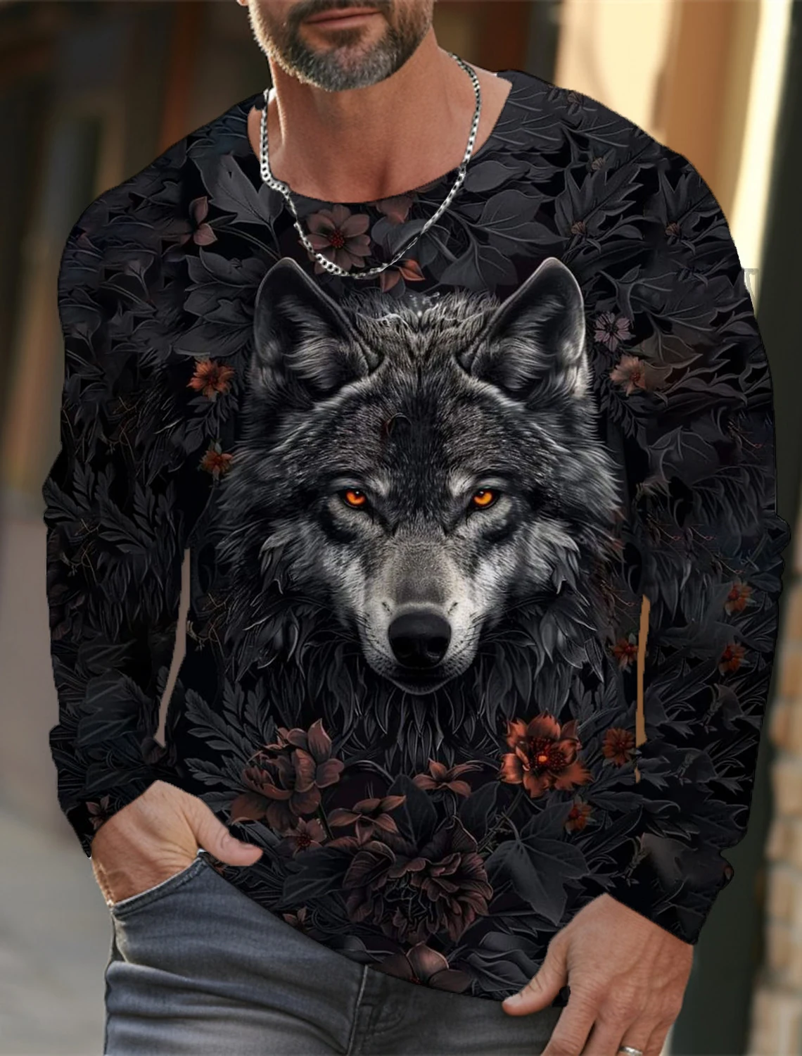 The Wolf Graphic Men\'s Long Sleeve T-shirt for Men Clothing Casual Top Tee Shirt Fashion Animal 3D Full Printing Streetwear