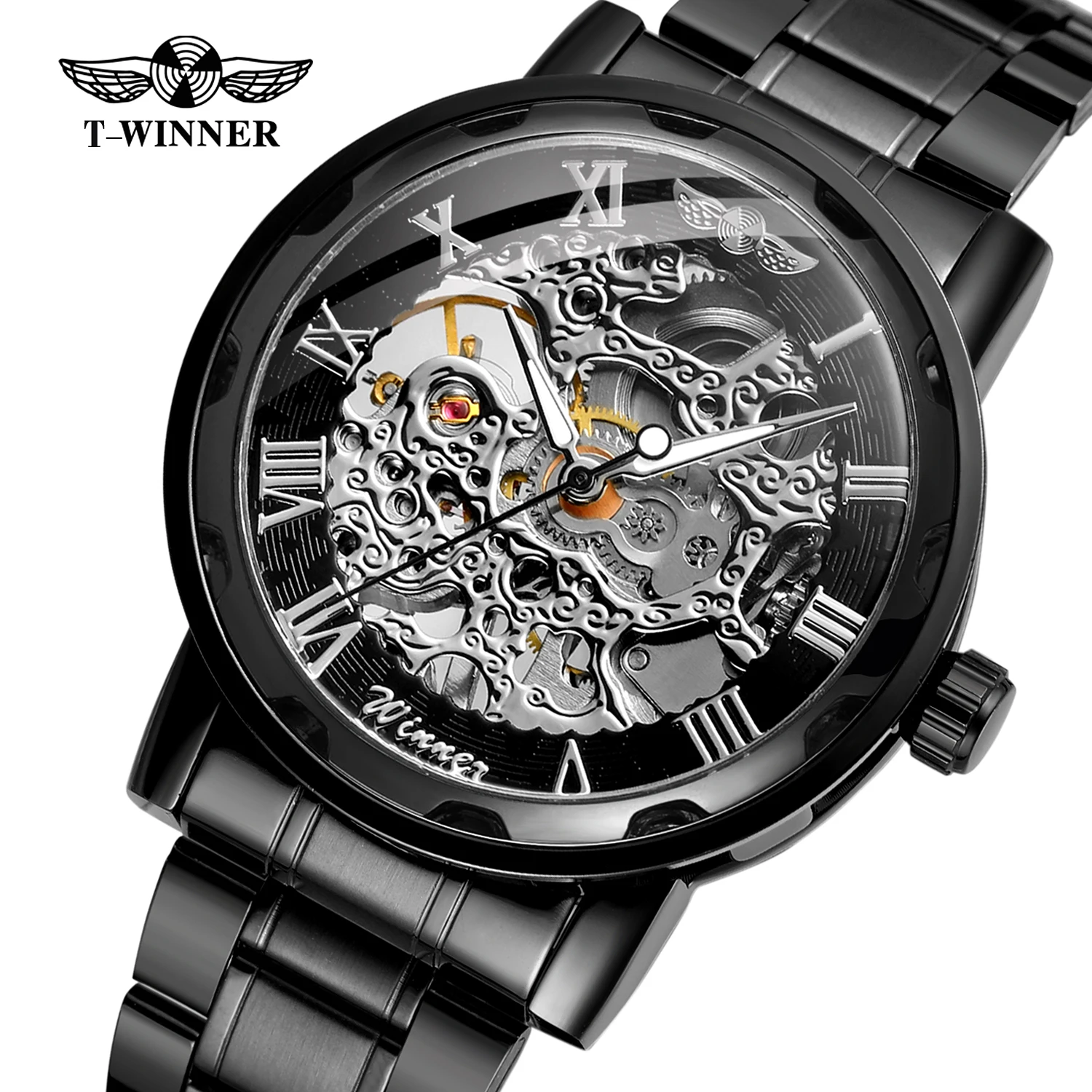 2024 Cool Black Sports Stainless Steel Skeleton Mechanical Watch for men High End Luxury Luminous Male Wristwatches reloj hombre