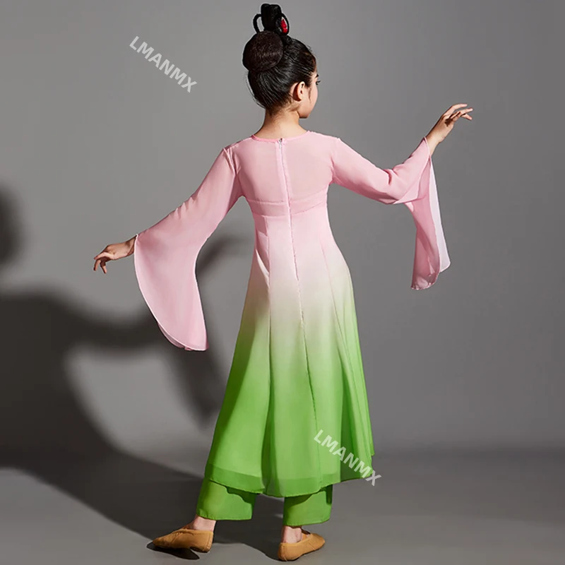 أزياء أداء الرقص الكلاسيكي للأطفال، لعب الأسماك، أوراق اللوتس، أزياء الرقص هانفو، Ruqun #5