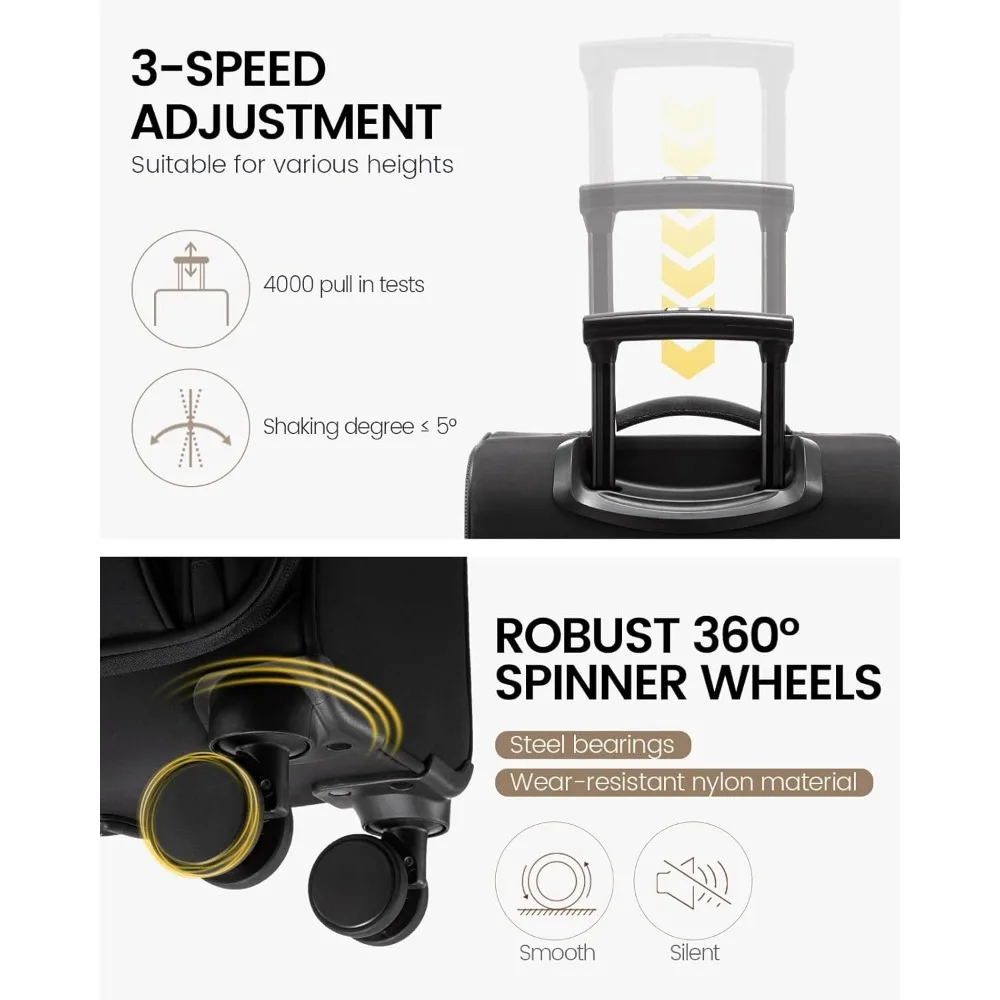 Lightweight 22 Inch Airline Approved Softside Spinner Luggage, Carry-On Suitcase with Wheels, Ideal for Travel