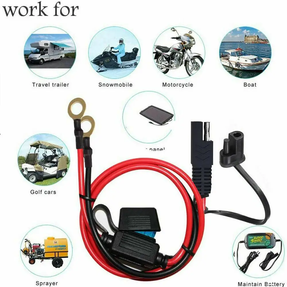 12V Charger Cable For Motorcycle Battery Terminal To SAE Quick Extension Cord Cable Connector For Battery Charger/Maintainer