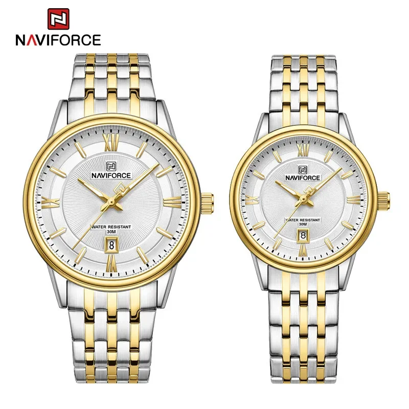 

NAVIFORCE Brand Watch For Couple Simple Waterproof Stainless Steel Strap Men Women Quartz Wristwatches Luminous Calendar Clock