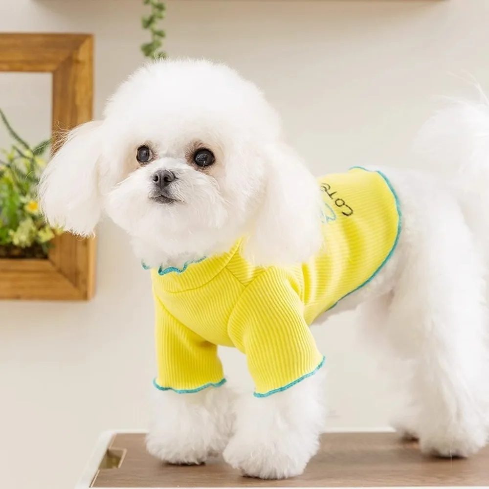 

Fashion Thin Dog Home Clothes Breathable Cartoon Print Dog Shirt Letter Embroidery Dog Base Coat Household Wear