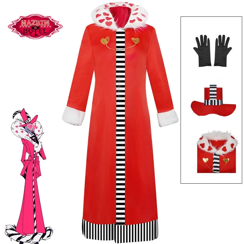 Valentino Anime Hazbin Cosplay Costume Hotel Long Red Coat Hat Gloves Full Set Adult Men Women Halloween Party Disguise Outfits