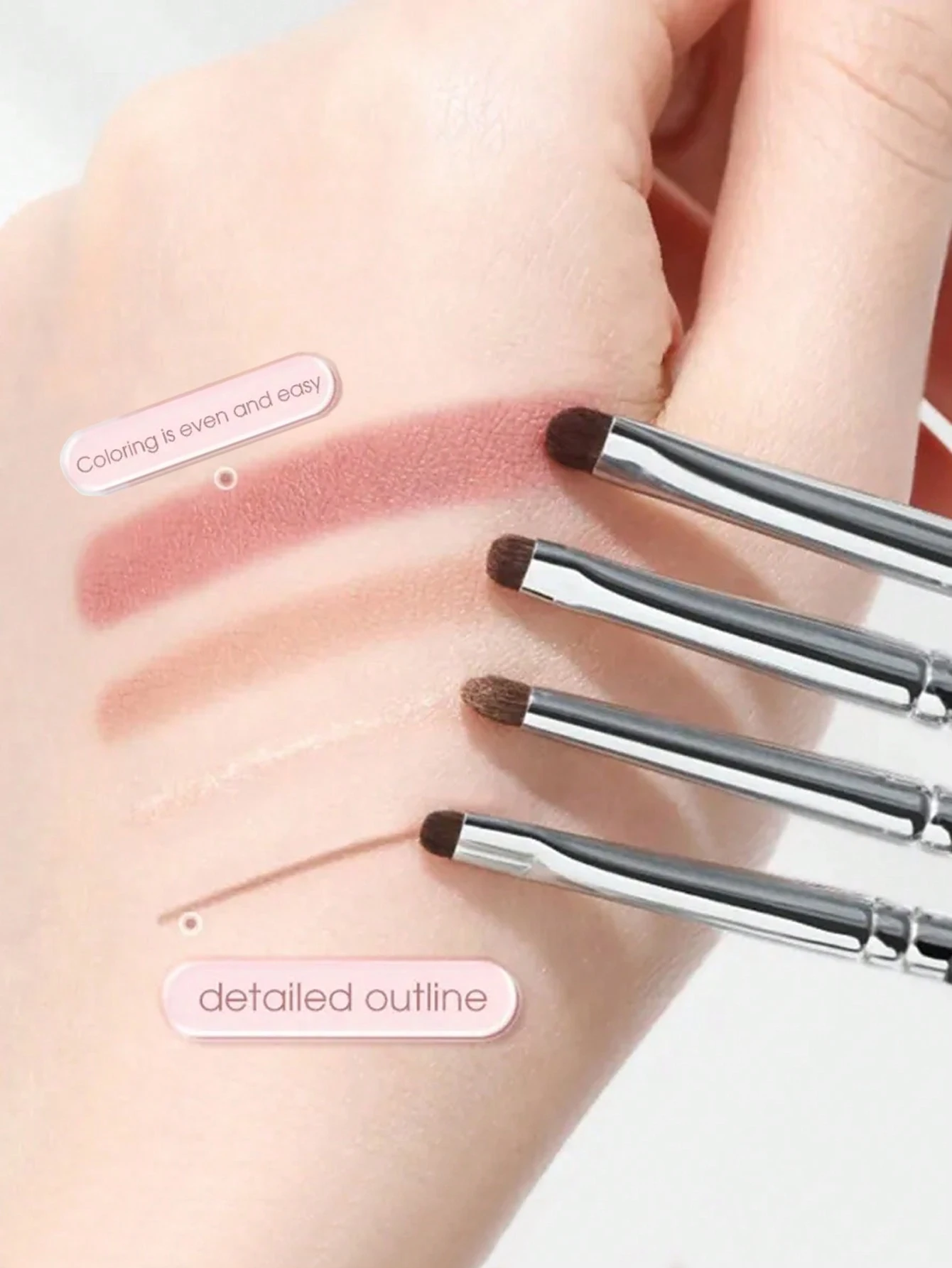 1 set van 4 zwarte oogdetail make-upborstels ponyhaar precisie oogschaduw liggende zijderups verhelderende eyeliner applicator klein