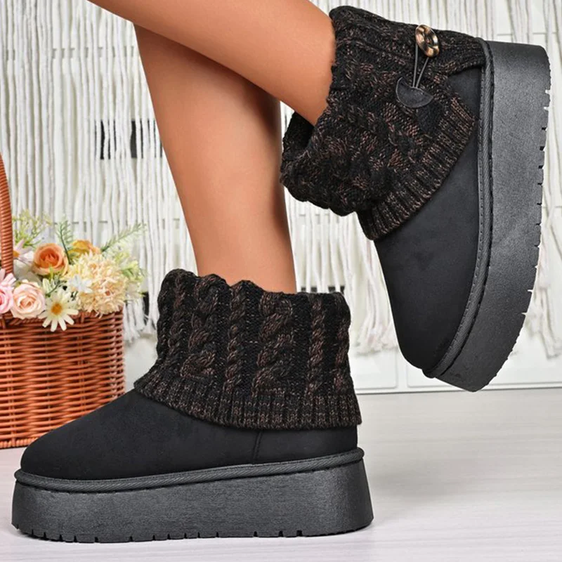 

Плюшевые зимние сапоги на толстой подошве, женские вязаные зимние сапоги из искусственной замши, зимние удобные короткие плюшевые теплые женские ботинки