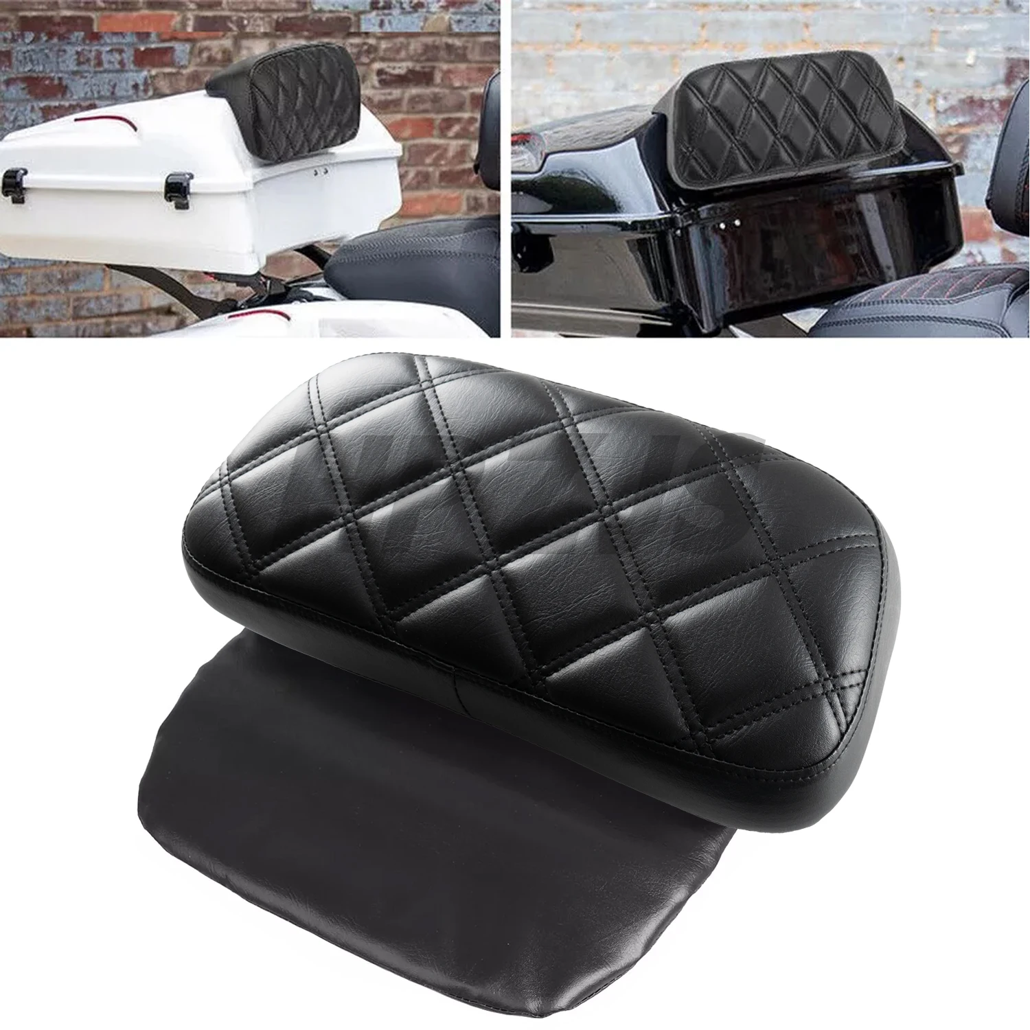 

Motorcycle Razor Chopped Tour Pak Pack Trunk Backrest Pad Black For Harley Touring Street Tri Glide Road King 2009-Up PU Leather