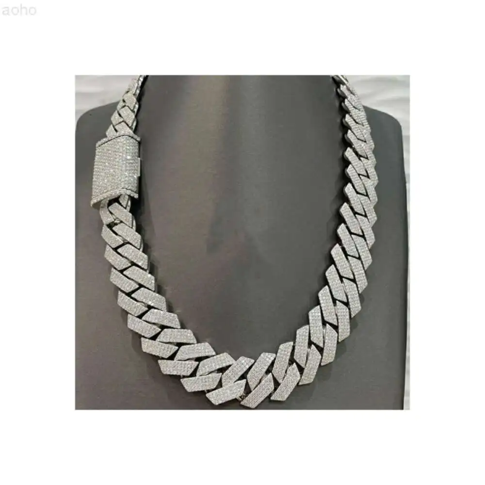 20mm Miami Cuban Link Chain Vvs Moissanite Diamond Stubbed 925 Sterling Silver White Gold Plated 18-24