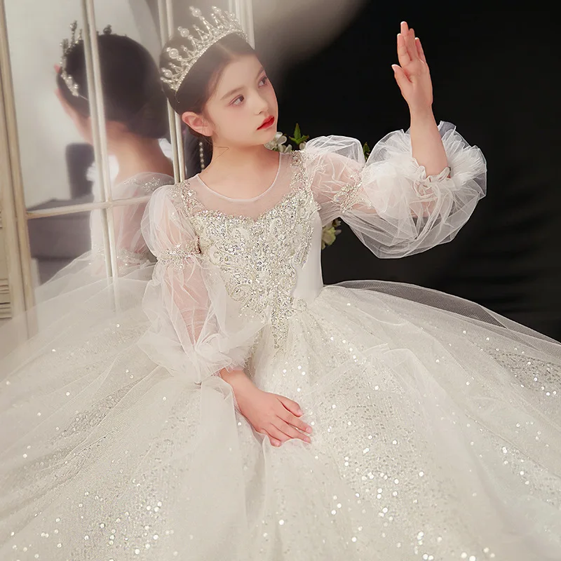 Robe de soirée à fleurs pour filles, longue robe de reconstitution historique de princesse pour enfants, robes de soirée de mariage pour enfants