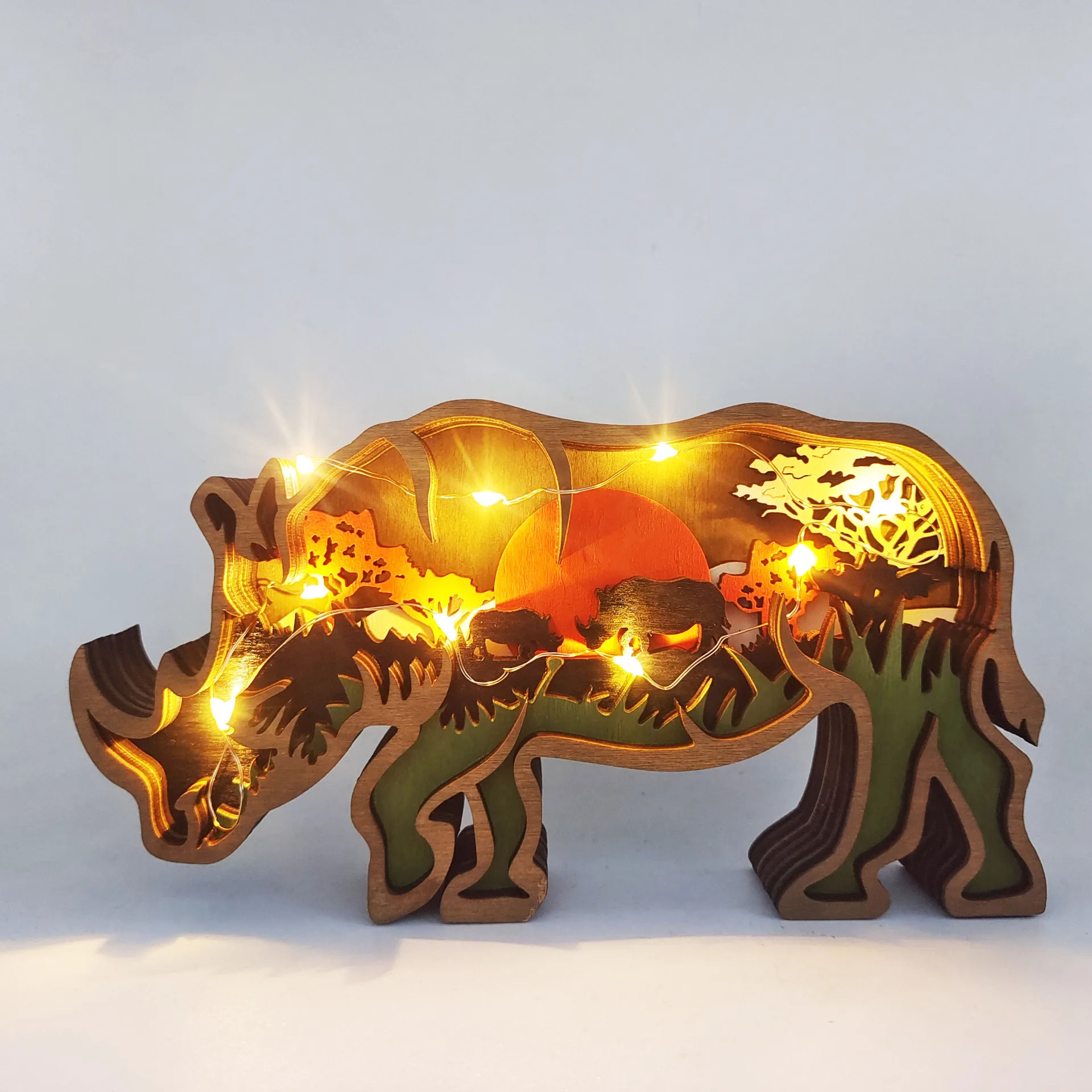 Christmas Wooden Bear Elk Wolf eagle Animal LED Light Ornaments Christmas Home Decor 2023 Xmas Gifts Navidad New Year Room Decor