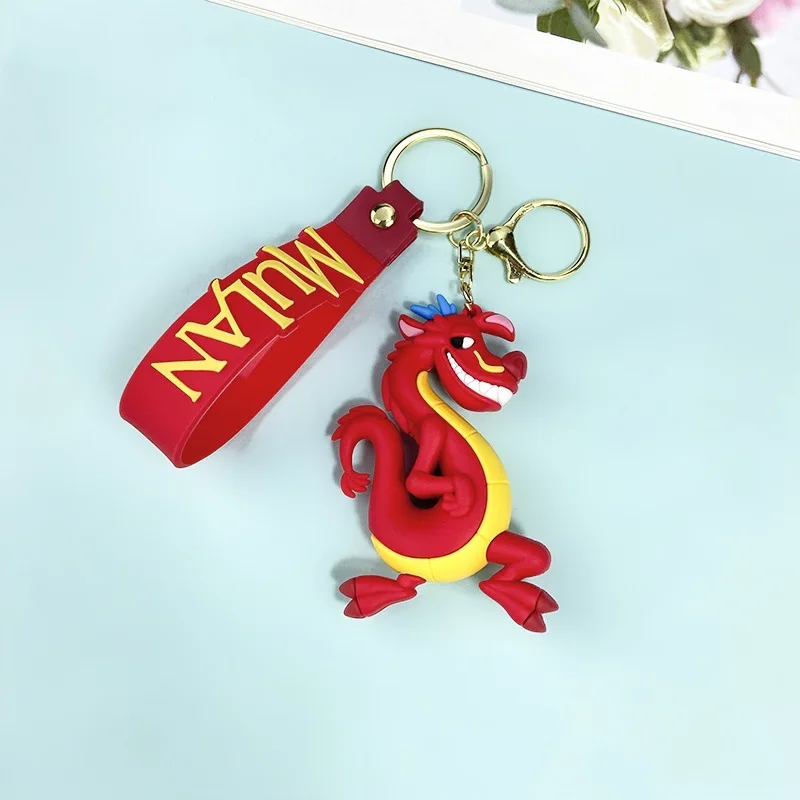 Disney Cartoon Movie Princess Mulan Dragon Silicone Pendant Keychain for Women Fans Backpack bag Accessories Keys Holder gifts