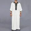 Ethnic Clothing Outfit Mens Plain Black Muslim Embroidered Robe Long Shirt Casual Youth Traditional Daily Fashion
