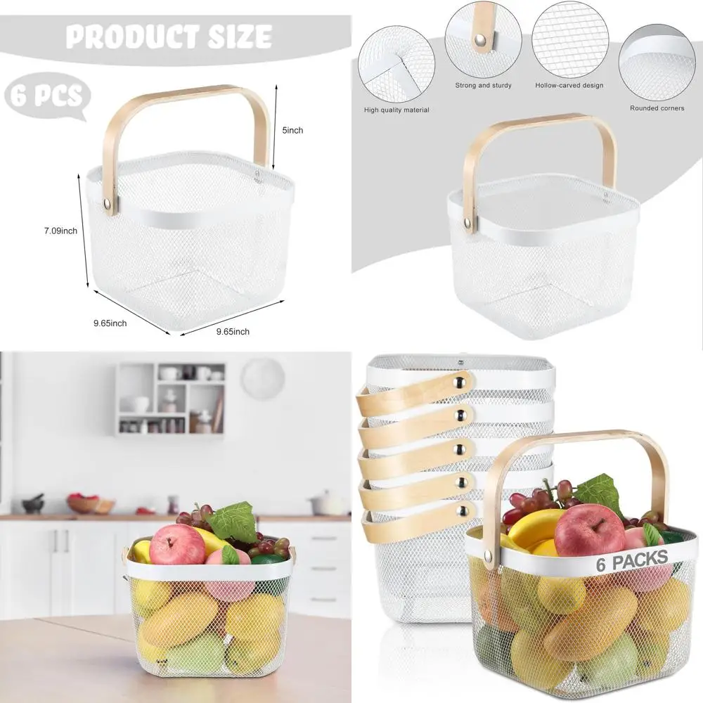 

Набор из 6 металлических сетчатых корзин с ручками, в деревенском стиле, для сбора урожая, покупок или использования в розничных магазинах, саду, ванной, кухне (9,65 x 9,65 дюйма)