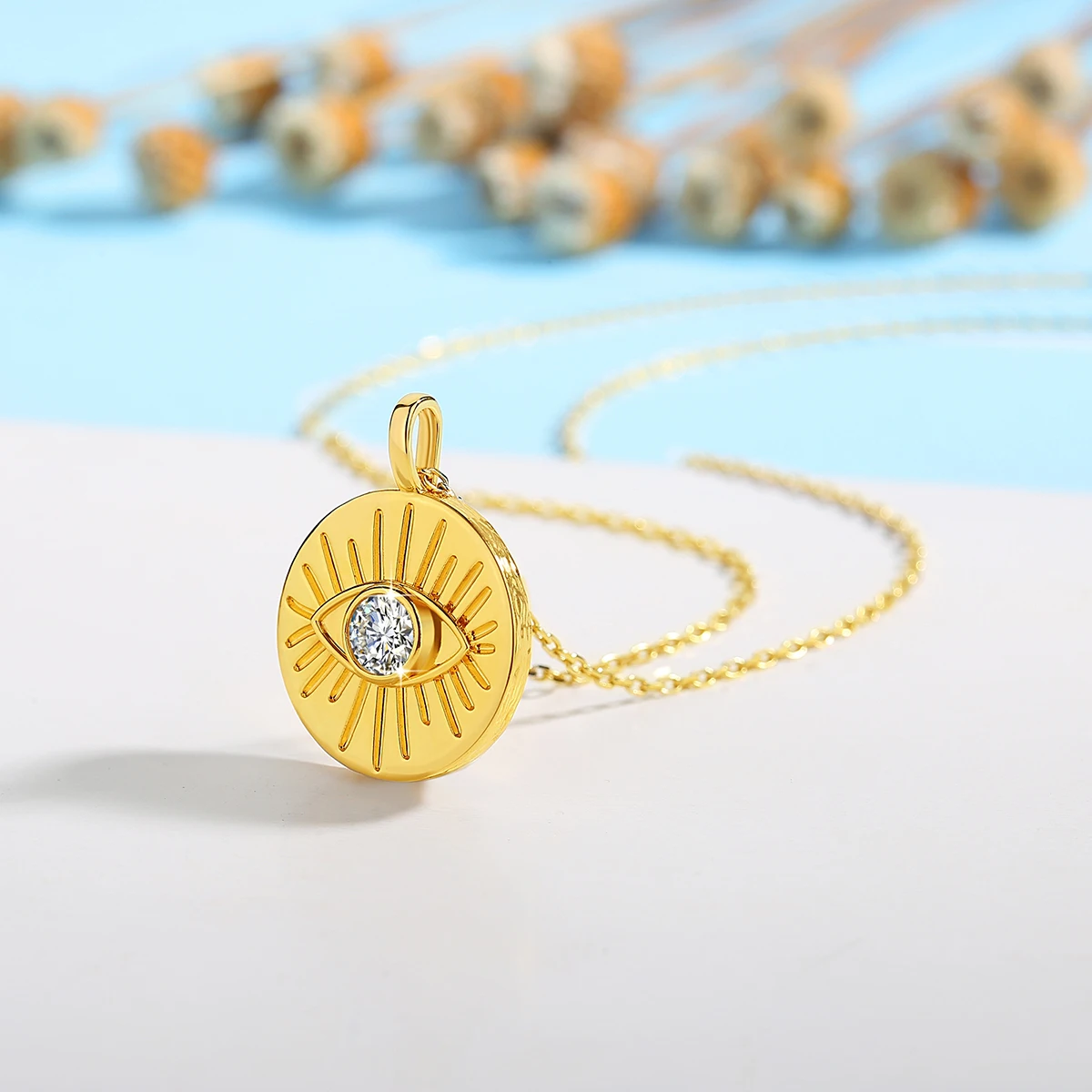 

Evil Eye 14K Gold Necklace for Women Certified 0.5ct Moissanite AU585 Pendant Good Fortune Jewelry on the Neck Anniversary Gifts