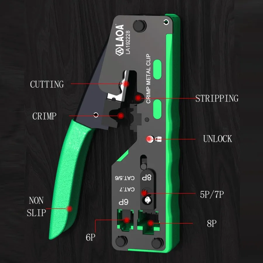 LAOA Network Pliers CAT5/5e/6/7 Terminal Crimper 8P8C/RJ45,6P2C/6P4C/6P6C/RJ11/RJ12 Crimping Pliers Wire Cutter Stripping Pliers