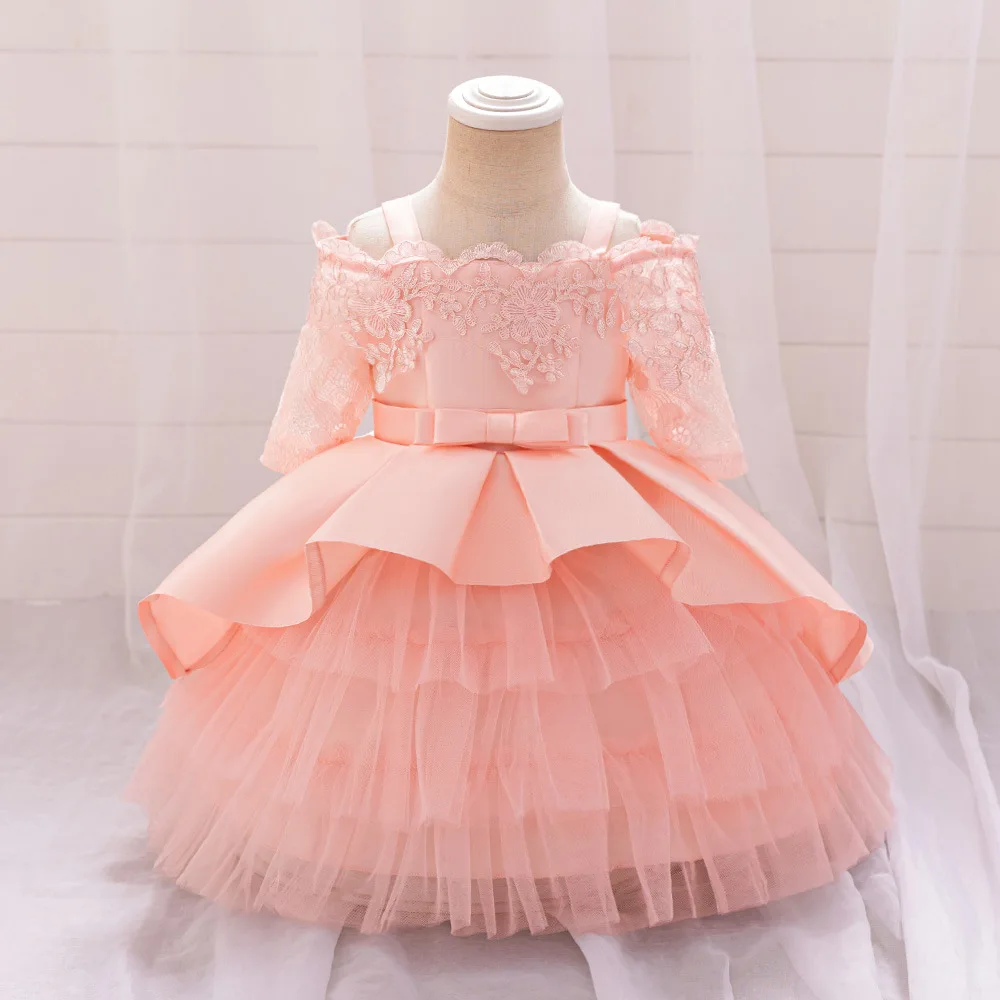 

Girls Pink Layered Party Dress Baby Girl Party Dresses Toddler 1st Birthday Party Princess Gown Kids Fashion Holiday New Costume