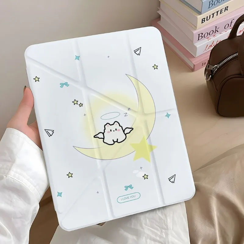Moon Paper Airplane 3+Y Fold Crystal Clear Case for IPad Air 6 Case IPad 10th Gen Air 5th 4th 10.9 Pro 11 2024 IPad 10.2 7/8/9th