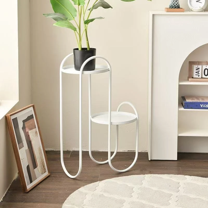 

Simple indoor and outdoor wrought iron flower stand balcony living room metal movable double shelf
