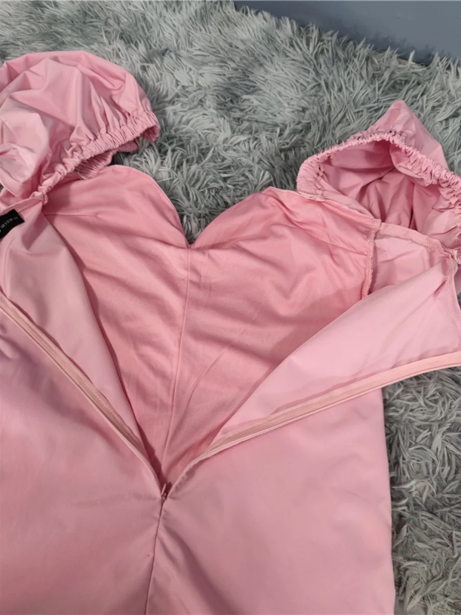 Summer 2024 Deep V-ne Pleated Bubble Sve Bodycon Dr French Sle Women's Faion ort Sve Wrap around Skirt