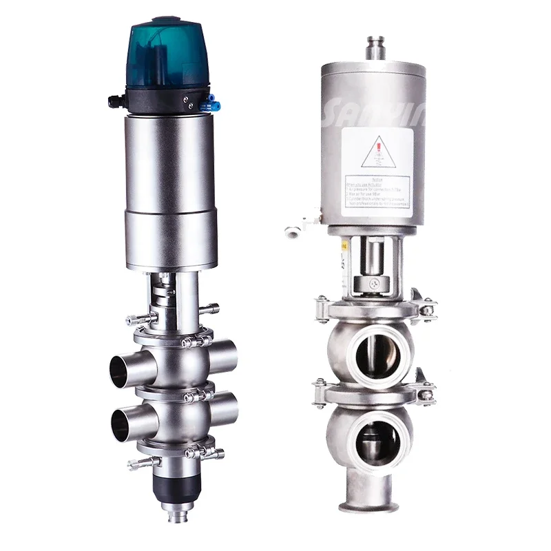 Intelligent Sanitary Stainless Steel Diverting Single Double Seat Reversing Valve With Pneumatic Actuator