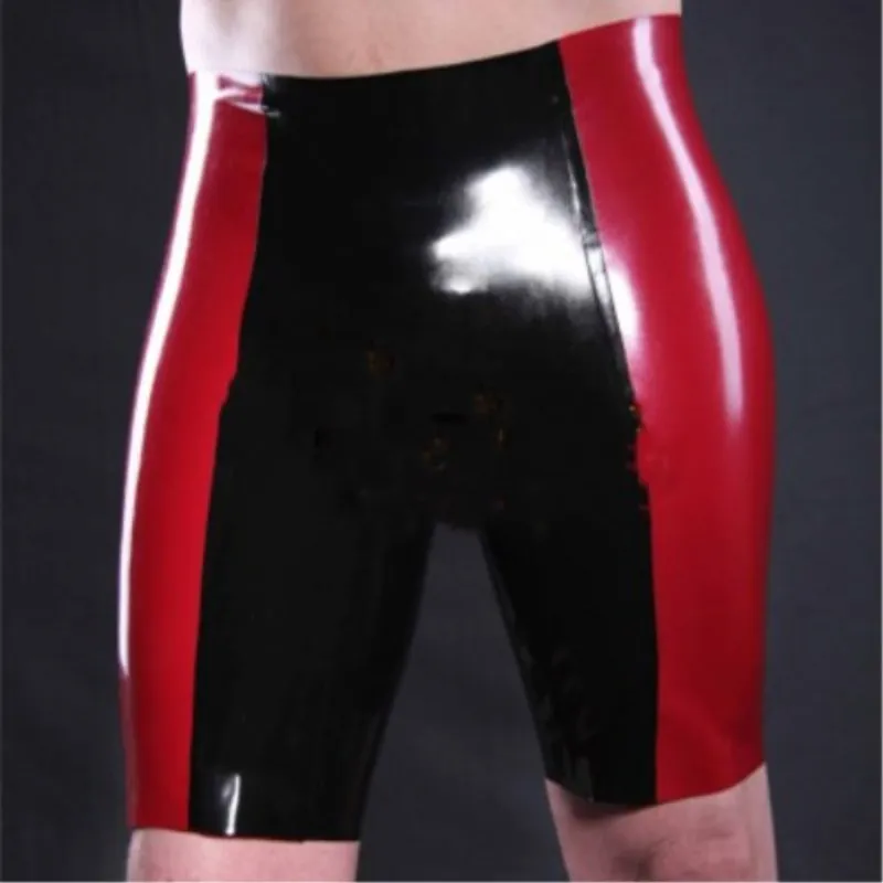 Day-to-day  Latex Natural Rubber Underpants Sexy Black with Red  Boxer Shorts Briefs Unisex  Customize Size XXS-XXL