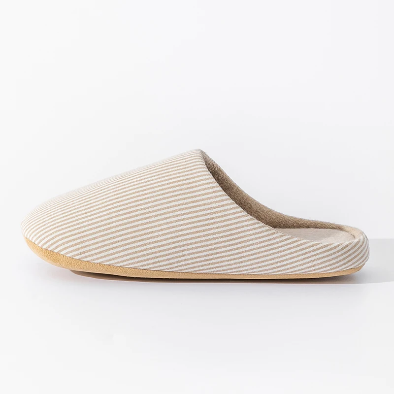 Simple Striped Home Slippers Men's Spring and Autumn Indoor Wooden Floor Bedroom Silent Comfortable Japanese Style Home Shoes
