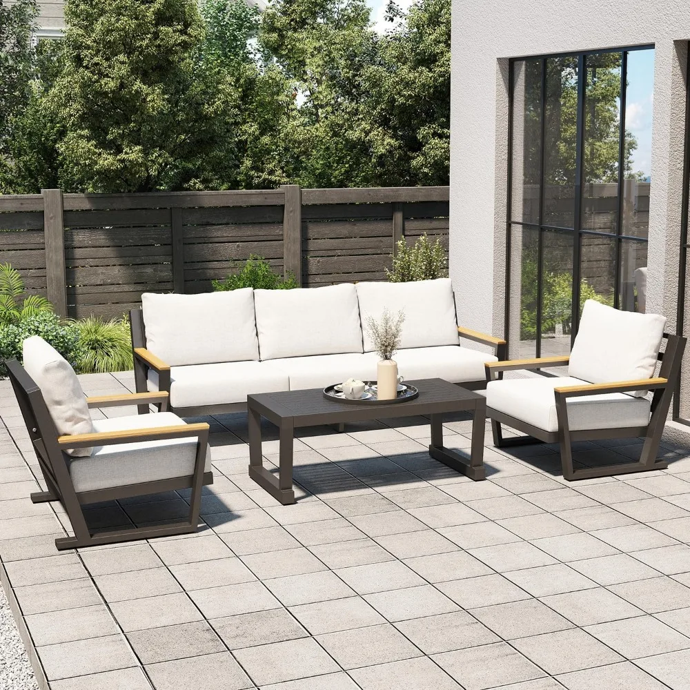 

Outdoor Sofa,4 Seats Modern Patio Furniture Set,Sectional Sofa Conversation Set with Coffee Table, Upgraded Washable Cu