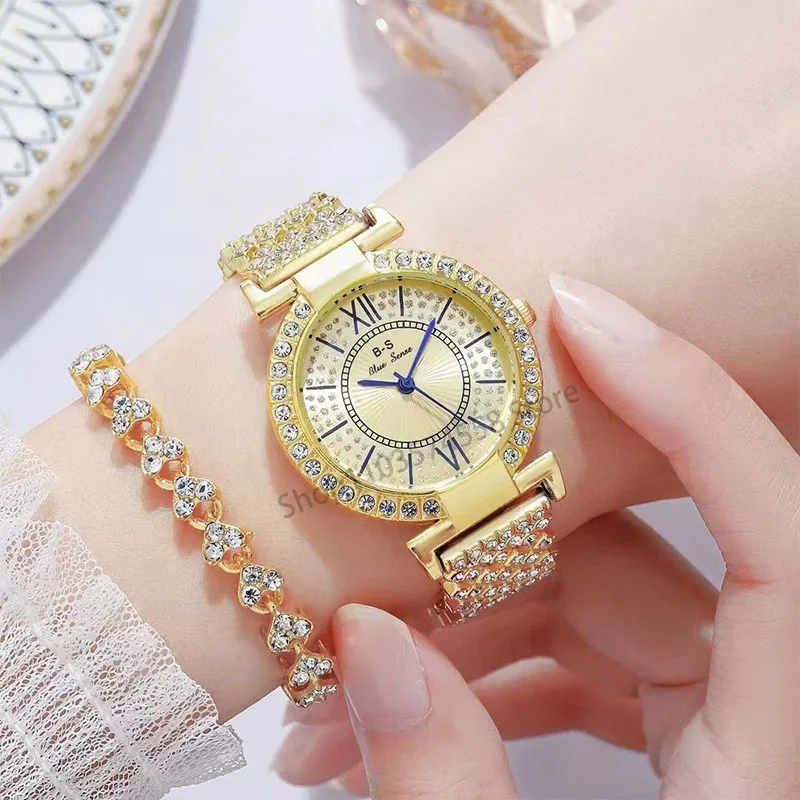 Tiktok net red same style women's watch luxury niche personality studded with diamonds stars two-piece women's quartz wrist watc