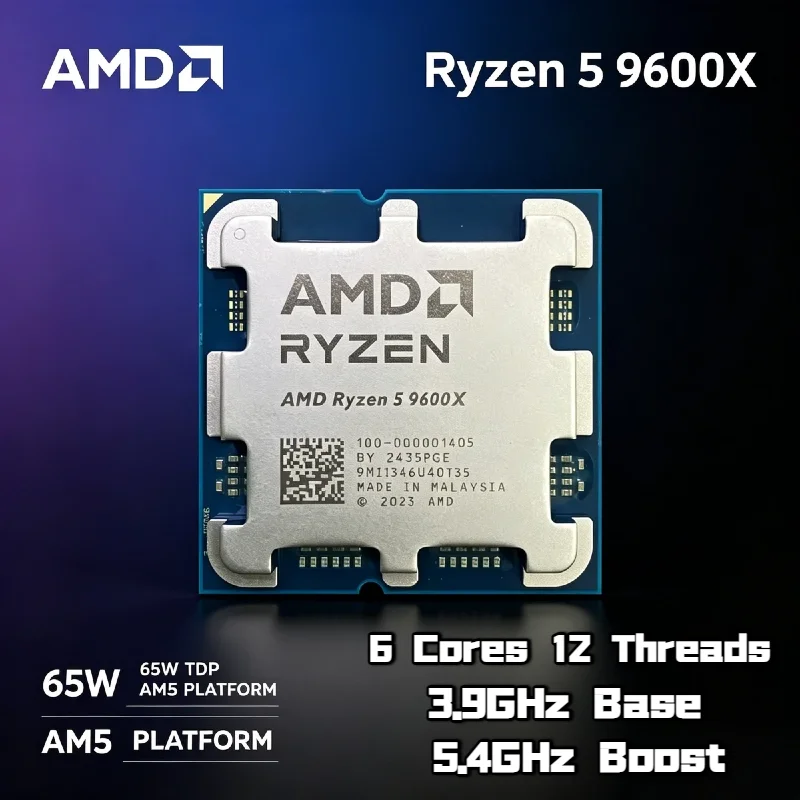 

AMD Ryzen 5 9600X 5.4GHz 6 Core 12 Thread 4nm L3 32M 65W AM5 CPU for Enthusiast Desktop Build DDR5 Tray No Fan