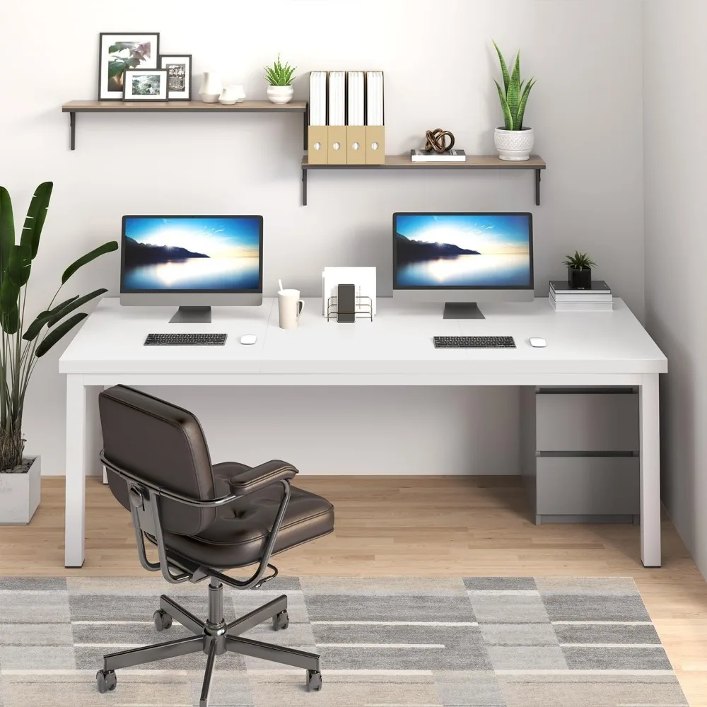 Bureau d'ordinateur long pour 2 personnes, grand bureau double de 70 pouces avec plateau profond, bu