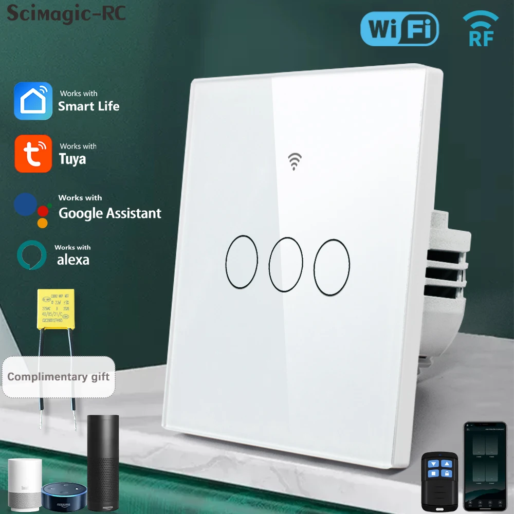 

Tuya Wifi Smart Light Switch 1/2/3/4 Gang Touch Light Switch No Neutral Wire Wall Light Switches for Alexa Google Voice Control
