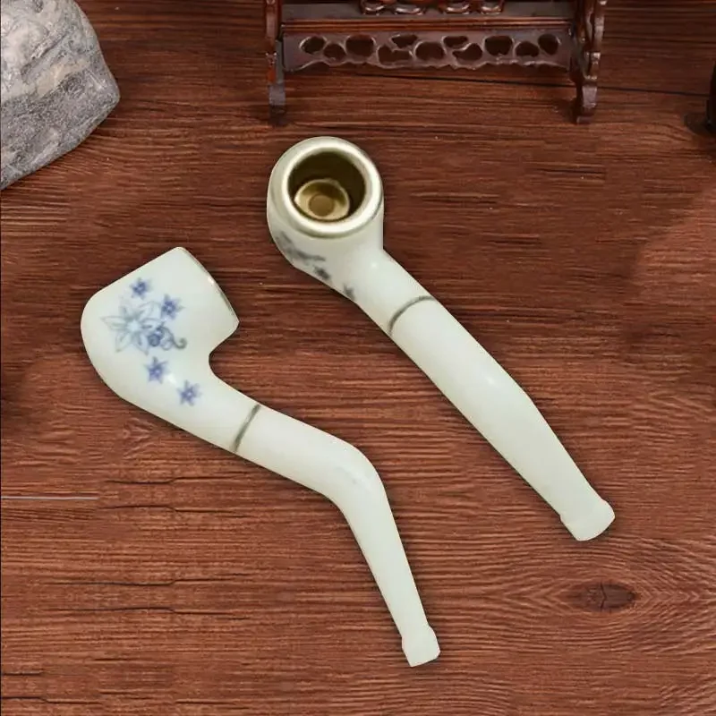 Mini Blue and White Porcelain Food Grade Plastic Portable Small Pipe Holder, Household Cigarette Tobacco and Smoking Accessories