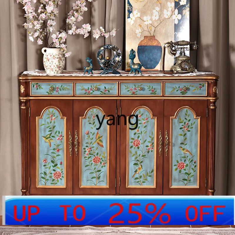 

LTT solid wood hand-painted retro art side cabinet partition entrance foyer shoe cabinet