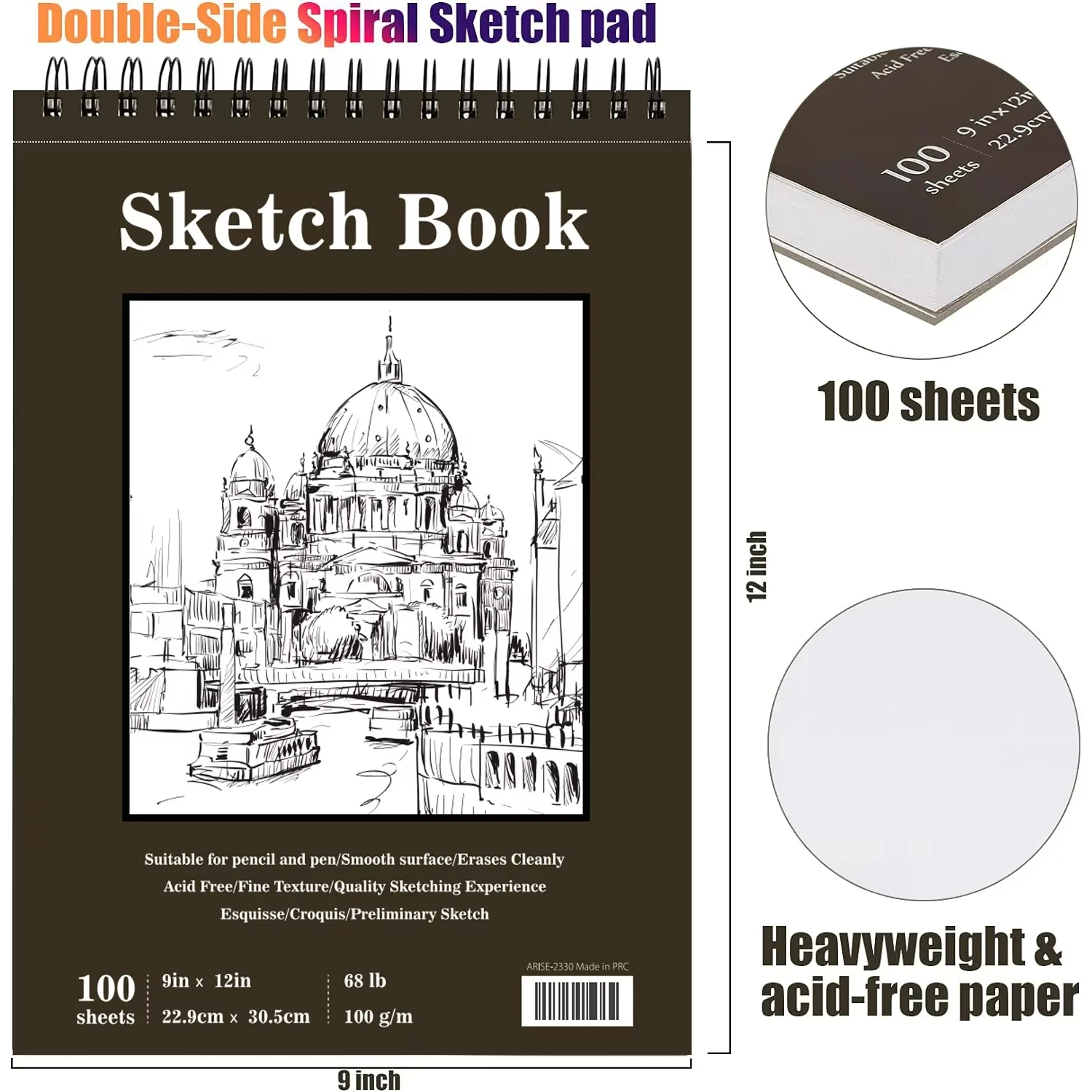 Skizzenbuch zum Zeichnen, Papier-Zeichenbrett für Kunststudenten, professionelles Skizzenheft, Schreibwaren – Detail 4