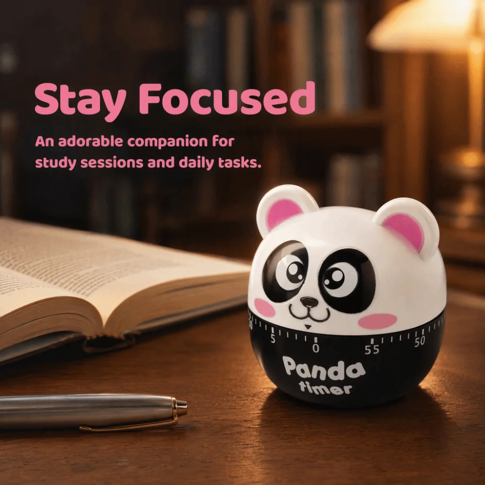 ABS Mechanical Kitchen Timer Mini Size Loud Alarm Manual Countdown Timer Cartoon Panda Design Black Pink Wind Up Timer