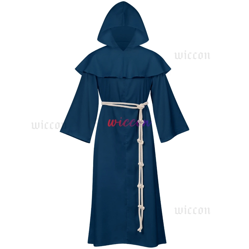Stil Robe Set Einfarbig Mit Kapuze Robe Mönch Hexe Pastor Halloween Cosplay Kostüm Set mit Robe Gürtel für Partys