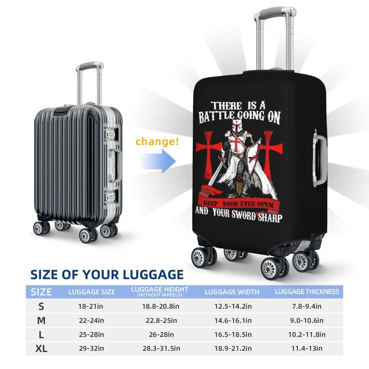 تمبلار درع الصليب القرون الوسطى المحارب السيف غطاء الأمتعة حامي الغبار برهان فرسان تمبلار Deus Vult حقيبة سفر يغطي