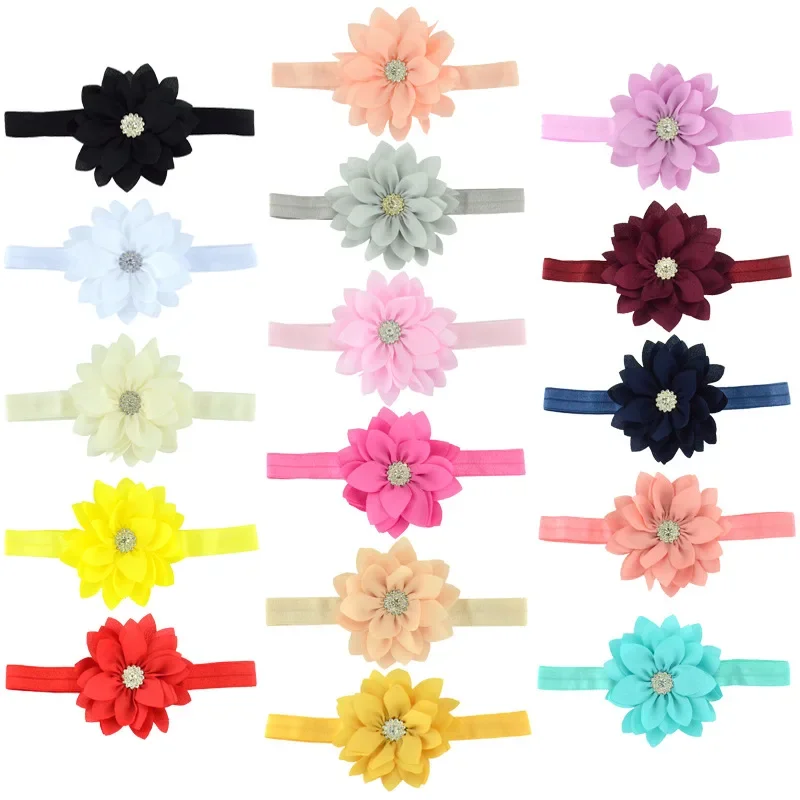 6pcs/lot 9 CM Solid Color Sharp Angle Chiffon Lotus Elastic Headband Fashion Flower Baby Girl Hairband Infant Clothing Ornaments